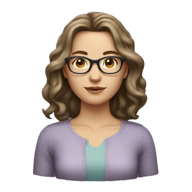 caucasian girl with brown wavy shoulder length hair, grey eyes glasses sticker