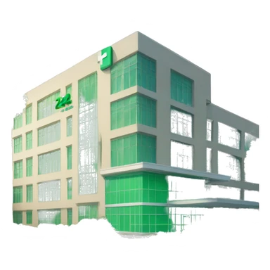 Hospital building with green sign written “24h” in it sticker