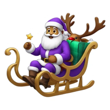 Santa Claus dressed in purple with a sleigh with reindeer sticker