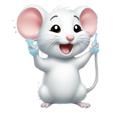 Cute white mouse scrubbing himself in a bubbly shower sticker