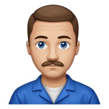 Graffiti from Lockdown with light skin, blue eyes, brown hair and thin mustache , cobalt blue inmate outfit  sticker