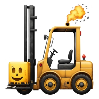 ugly, broken forklift after the explosion with emoji of blowing sticker