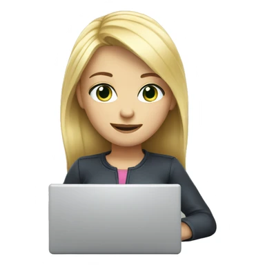 Blond hair blue eyes girl with laptop  sticker