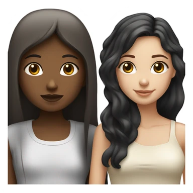 Tan girl with curly black hair next to white girl with long straight hair ￼ sticker
