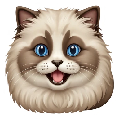 Cinematic Adorable Fluffy Brown Seal Ragdoll Cat Portrait Emoji, Head tilted cutely with big, sparkling blue eyes, soft brown seal-colored fur with darker points on the ears, face, and paws, Simplified yet irresistibly adorable features, highly detailed, glowing with a soft, warm glow, high shine, yawning in a peaceful and playful manner, stylized with a touch of whimsy, bright and endearing, soft glowing outline, capturing the essence of a relaxed and loving kitten, so cute it feels like it could leap out of the screen and stretch into a cozy nap! sticker