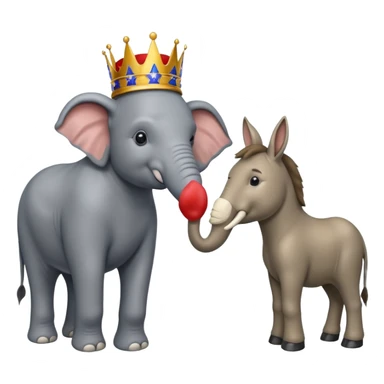 Democratic Party elephant facing Republican Party donkey with King Trump inbetween sticker
