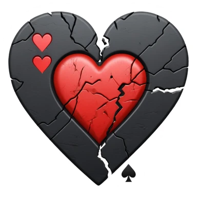 A black ace of hearts playing card with a broken heart sticker