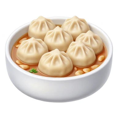Cinematic realistic emojis depicting a dish of dumplings, showing delicate in a light sauce with a soft texture and attractive natural lighting. sticker