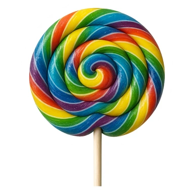 Change the lollipop to a realistic rainbow swirl lollipop with a transparent background, photorealistic style. sticker