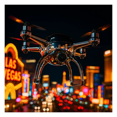 chrome style drone reflecting Las Vegas lights sticker