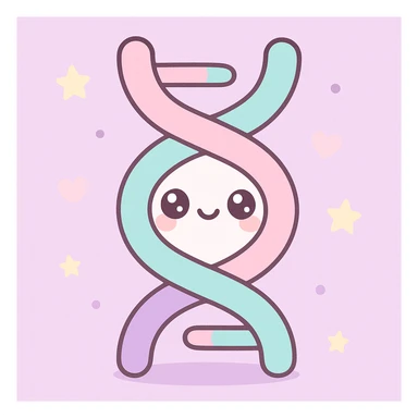Kannst du mir bitte ein Bild erstellen im Kawaii-Stil? Also ganz übertrieben kitschig, also pastellige Farben mit den Thema Genetik. sticker