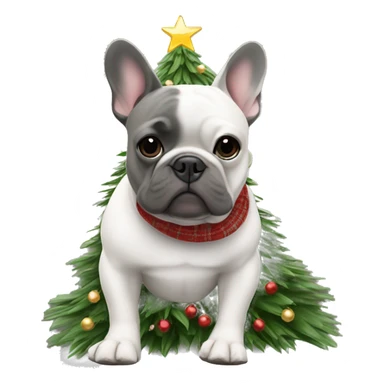 Grey French bulldog wearing Uggs in a Christmas tree sticker