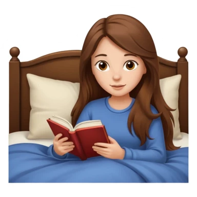 Cozy girl with long brown hair and brown eyes reading in bed sticker
