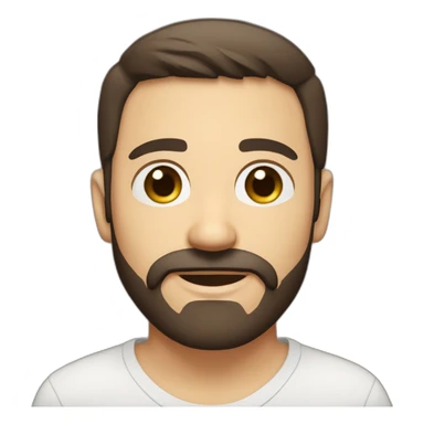 A young Caucasian man with dark brown eyes, almond-shaped eyes, short dark brown hair, and a small dark brown beard with a more prominent mustache. sticker