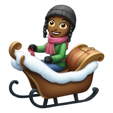 Girl with a sleigh having fun in the snow sticker
