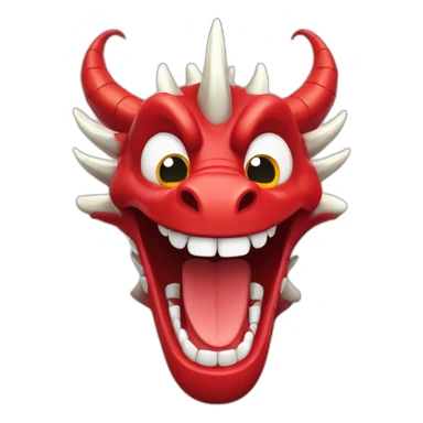 Crazy Happy funny red dragon head with human white teeth and beautiful smile sticker