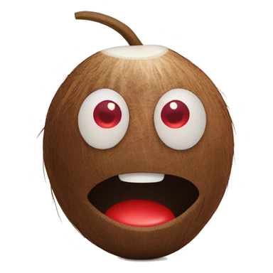 a coconut with a face on it looking down with red eyes, frightened by what it has done sticker