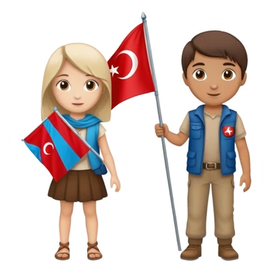 Girl holding Turkish  flag and boy holding Afghan flag sticker