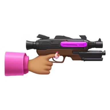 brown hand with pink nails holding large scary dark nerf gun sticker