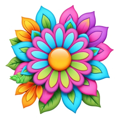 3D, psychedelic colored hippie style flower border  sticker