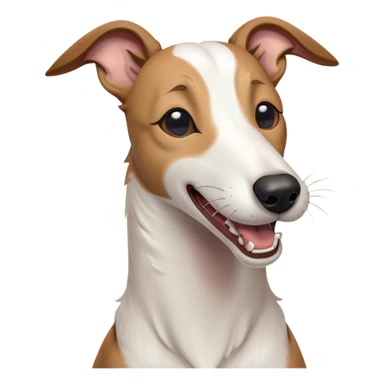 Cinematic Cute Yawning White and Brown Greyhound Portrait Emoji, Head tilted slightly with a dramatic, wide-open yawn, showcasing a pristine white Fur with bold brown markings, floppy ears slightly drooping, round eyes barely open in drowsy contentment, Simplified yet irresistibly adorable features, highly detailed, glowing with a soft, cozy glow, high shine, relaxed yet expressive, stylized with a touch of whimsy, bright and endearing, soft glowing outline, capturing the essence of a sleepy yet affectionate companion, so drowsy it feels like it could stretch out of the screen and curl up for a nap! sticker