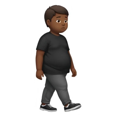 sad fat young boy in black t shirt walking from the side sticker