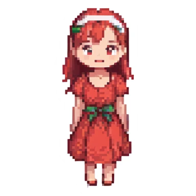 Lilo from Lilo & Stitch as a pixel art character, full body, wearing her signature red dress, playful expression sticker