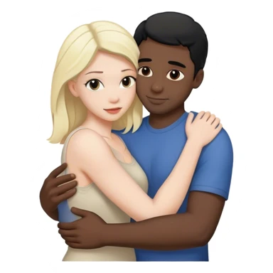 White blonde woman hugging black man with black hair  sticker