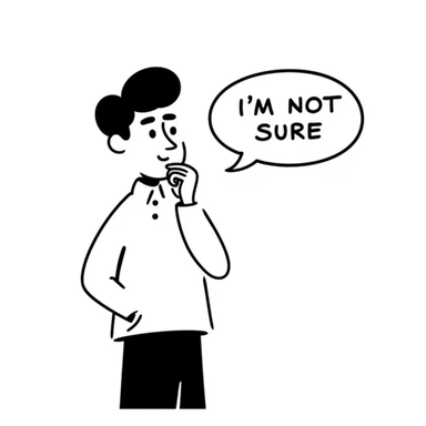 A Chinese man thinking with a speech bubble that says "I'm not sure." sticker