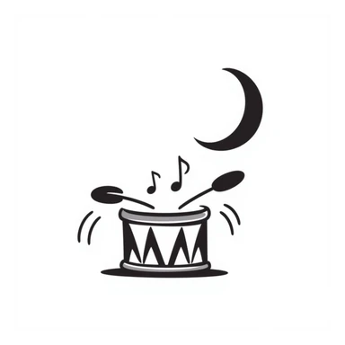 Hand-drawn drum with sound waves and a crescent moon, representing the sahur call during Ramadan sticker