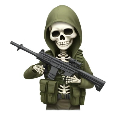Skeleton with military vest pretending to hold fake sniper sticker