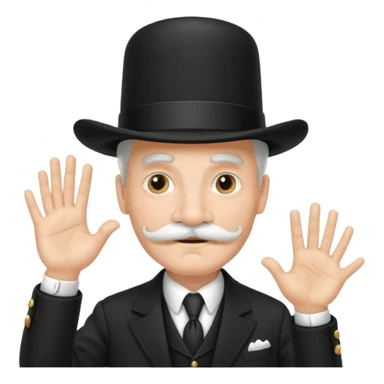very big white moustachhe and typical 1900 black elegant clothes and hat . politician pose uses hands sticker