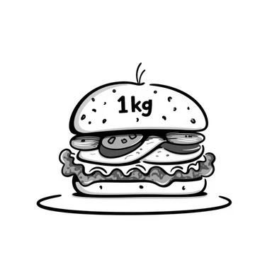 fun doodle of a huge sandwich with '1kg' written on it sticker