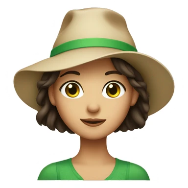 Brunette woman with green eyes wearing a cute hat sticker