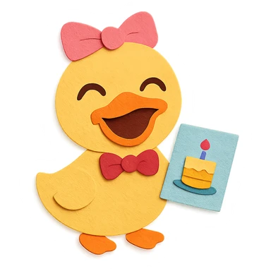 laughing duck with bowtie holding birthday card, flawless and visually perfect, no imperfections sticker