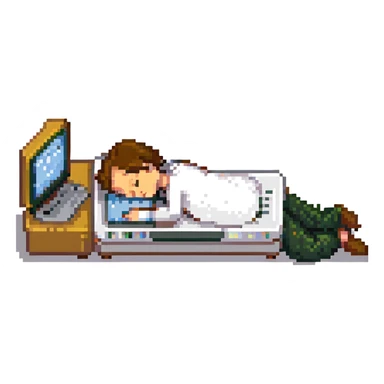 stick figure asleep at his laptop sticker
