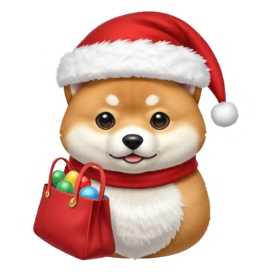 shiba inu wearing santa hat holding a bag of toys snowing sticker