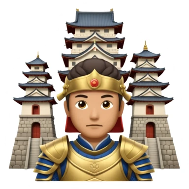 Japanese Castle Lord, Lord standing before a Japanese castle backdrop sticker