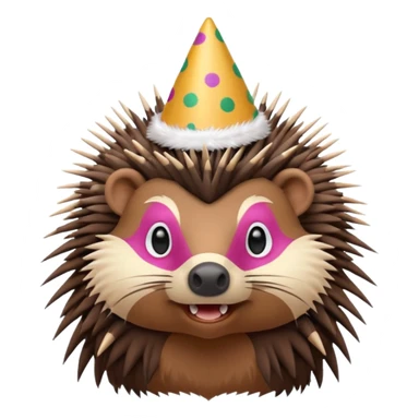 portrait of a porcupine, bust up, festive party hat sticker