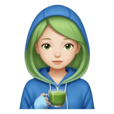 girl with matcha wearing blue hoodie sticker