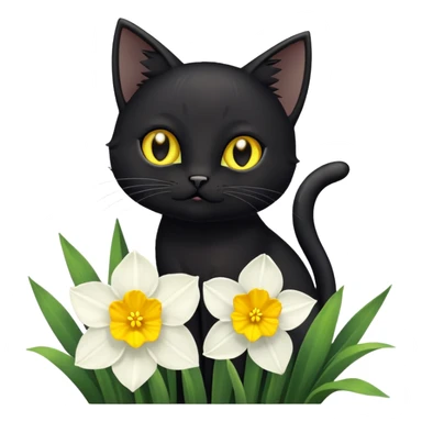 A cute  little  black cat and narcissus sticker