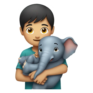 Asian boy hugging an elephant  sticker