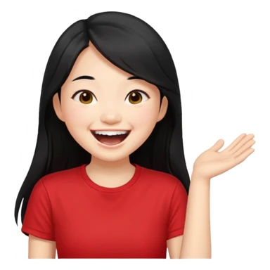Cute asian girl with long hair and red t shirt who is laughing sticker