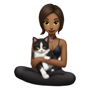 gaming girl in bed with kitten on lap tuxedo sticker