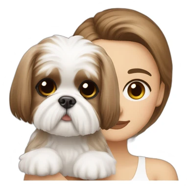 girl white complexion with a small brown and white shih tzu dog sticker