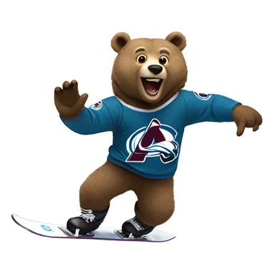 Bear on a snowboard in Colorado avalanche jersey doing hardcore tricks sticker