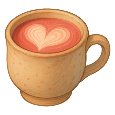 Remove the background, keep the pink mocha in a cozy mug with heart latte art, cute and inviting in Ghibli style with no background. sticker