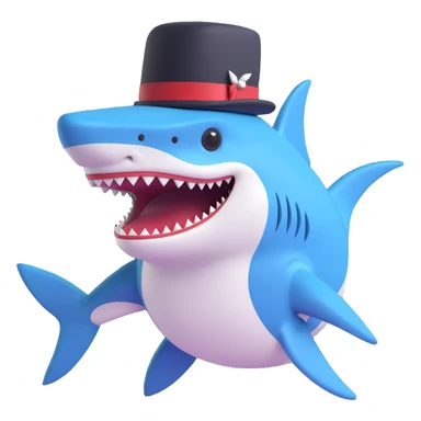 dapper shark in a top hat, looking sophisticated sticker
