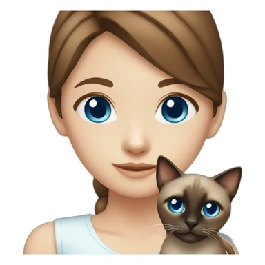 Blue-eyed girl with brown hair with siamese cat sticker