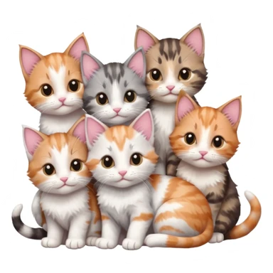 6 tiny kittens cuddling together all various different natural colours including grey and white, ginger and white, calico, grey, and brown tabby and white sticker